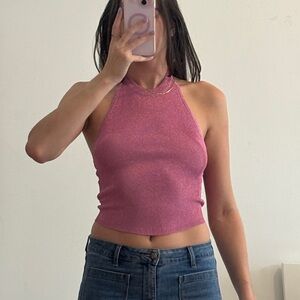 SER.O.YA Pink Glitter Crop Top